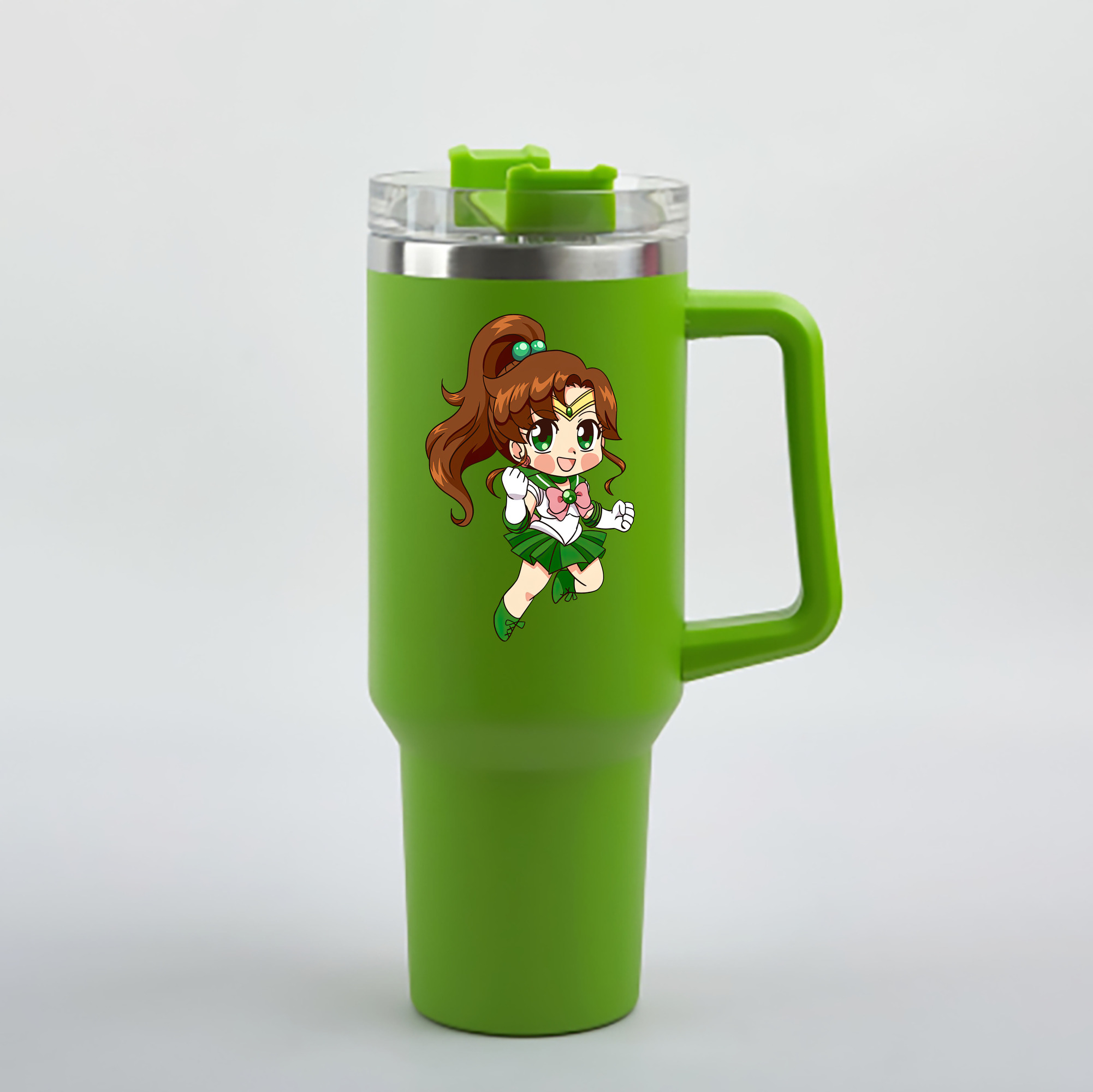 （画像用） 美少女戦士セーラームーン 木野 まこと きの まこと Sailor Moon Kino Makoto （セーラージュピター；Sailor Jupiter） 1200mL車用タンブラー - クリスタルステッカー（プラスチックストロー付き）